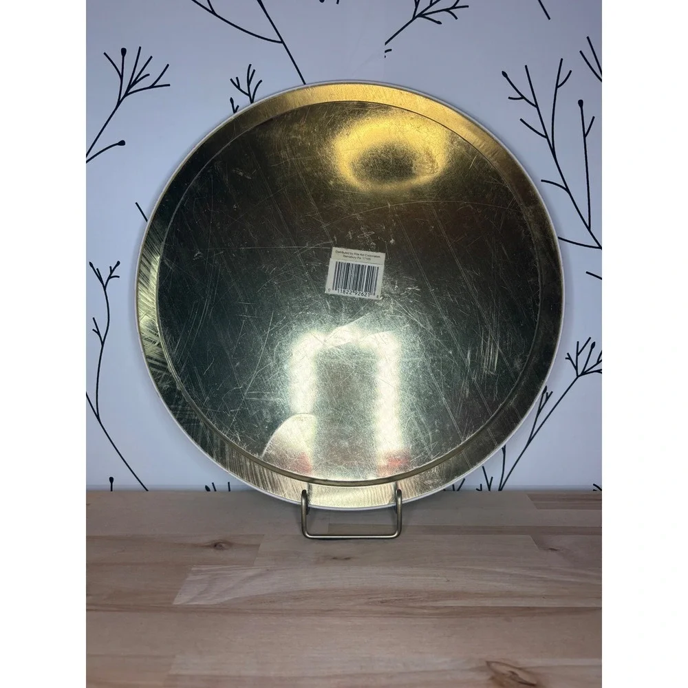 Vintage Christmas Metal Serving Tray Winter Village Scene Horse Sleigh Rite Aid